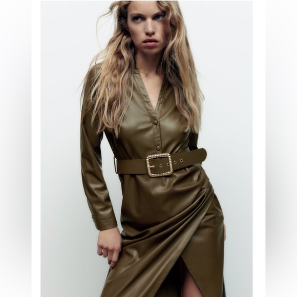 Zara Belted Faux Leather Dress - Picture 2 of 10